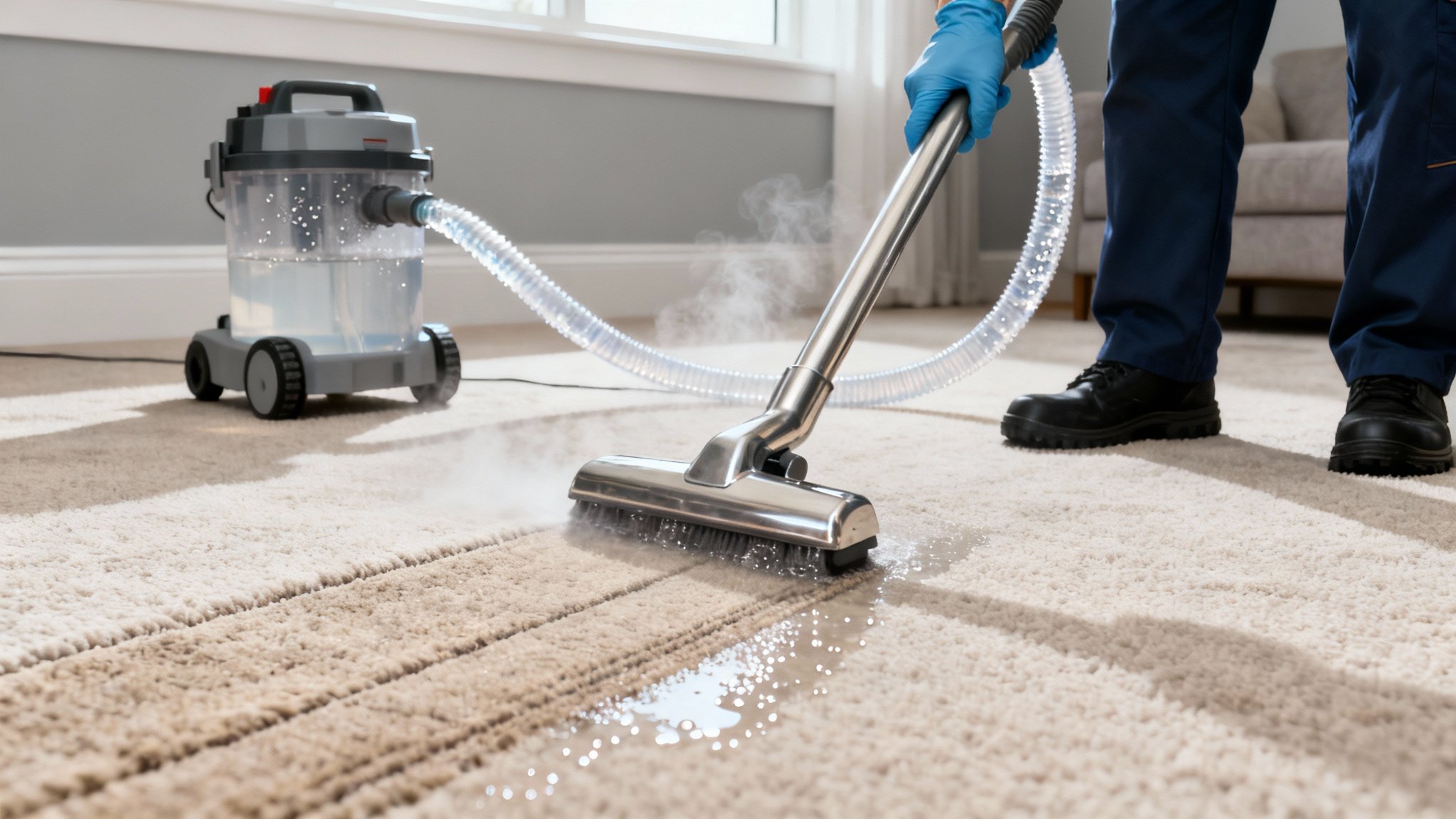 Carpet being professionally steam cleaned