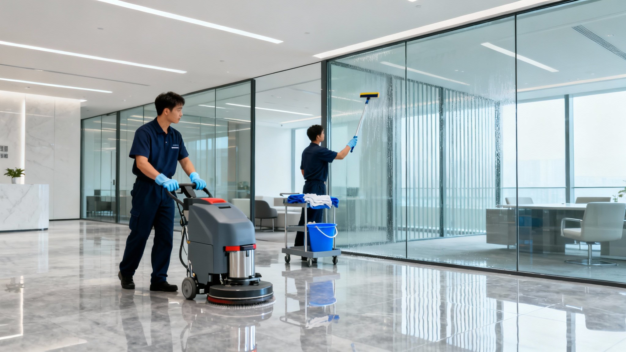 Clean and tidy modern office space after commercial cleaning
