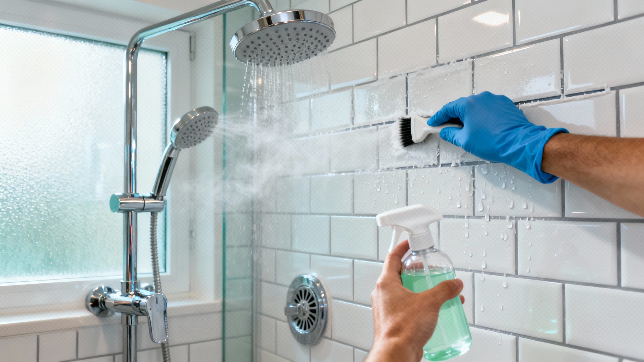 Gleaming bathroom tiles after an intensive deep cleaning service