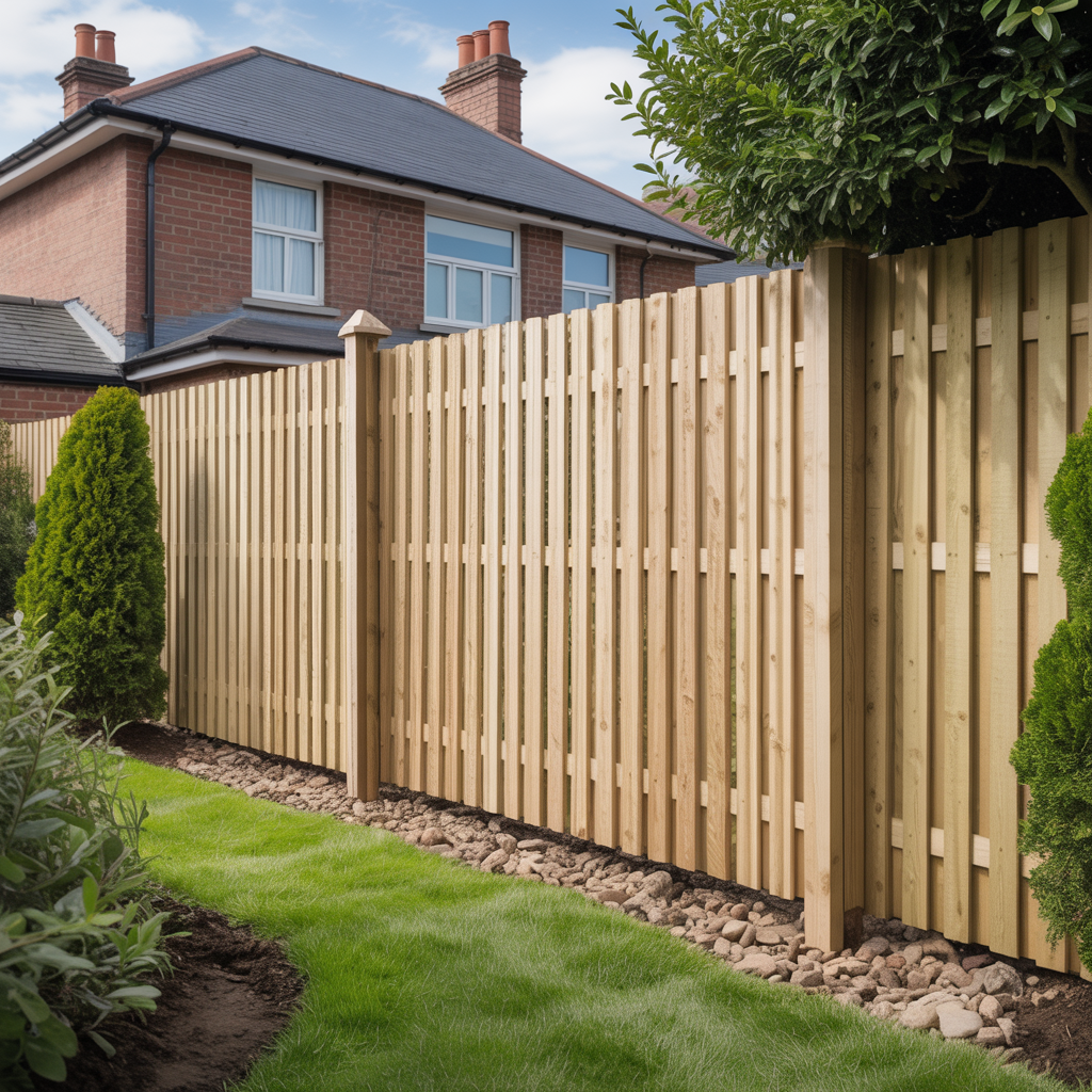 New wooden fence installation in a residential garden