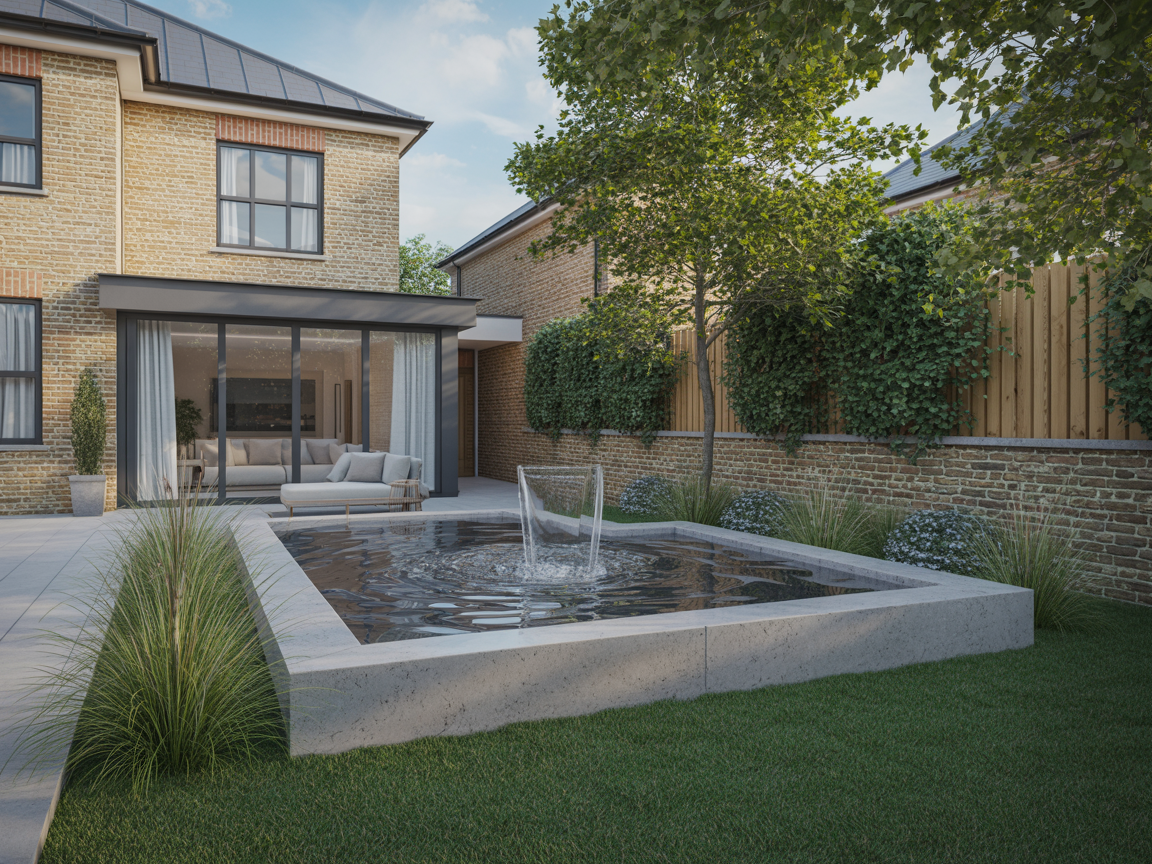 Modern landscape design with a new patio and planting