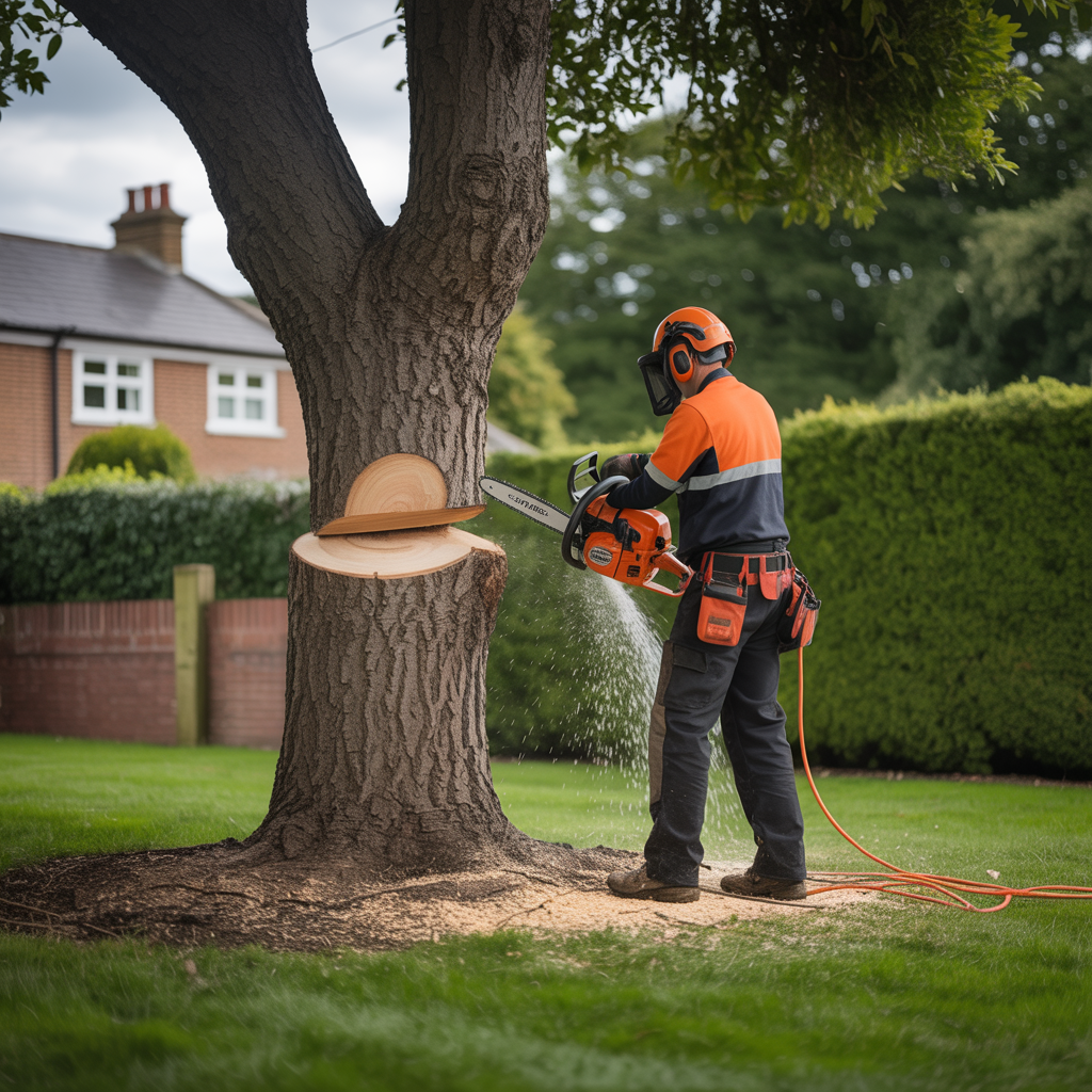 Arborist performing tree surgery on a large tree in London